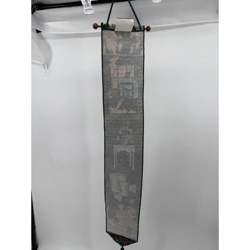 Woven Tapestry Wall Hanging Front Porch Serenade Bell Pull Floral Cottage 40 In