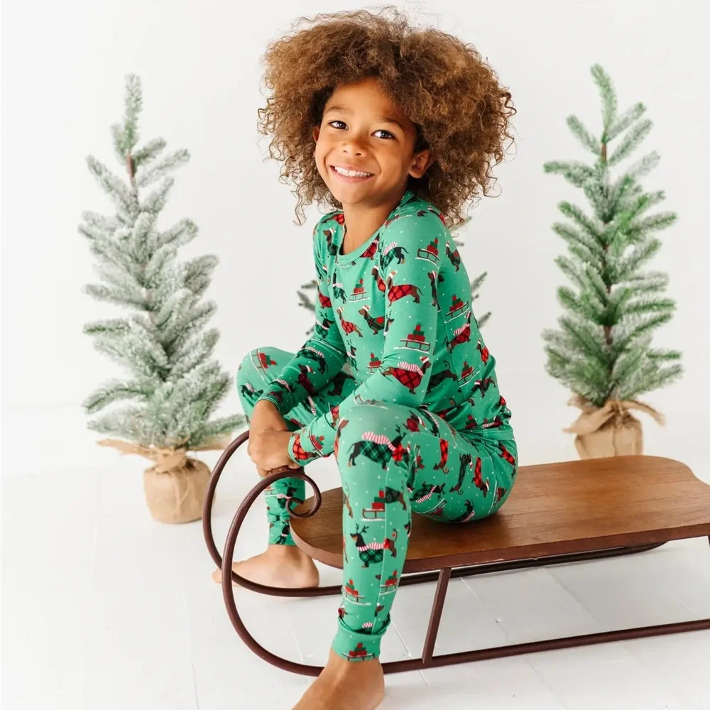 🎄 Bird and Bean Christmas Dogs Tartan Bamboo Pajama Set 2 4