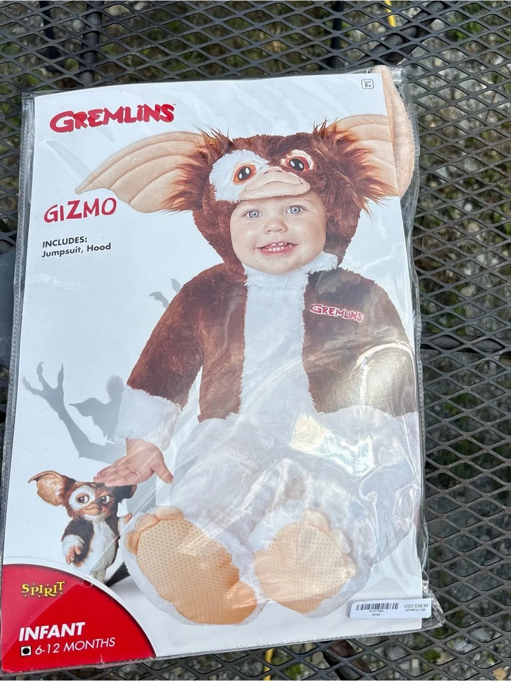 Gremlins Gizmo Infant Brown and White Costume Jumpsuit with Hood 6-12 mos
