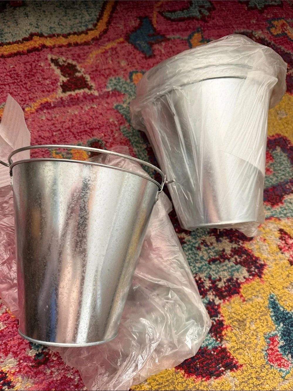 Set of 4 Silver Metal Buckets