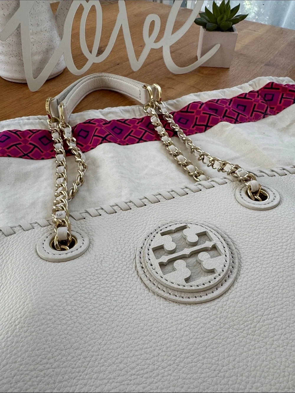 Tory Burch white pebbled
