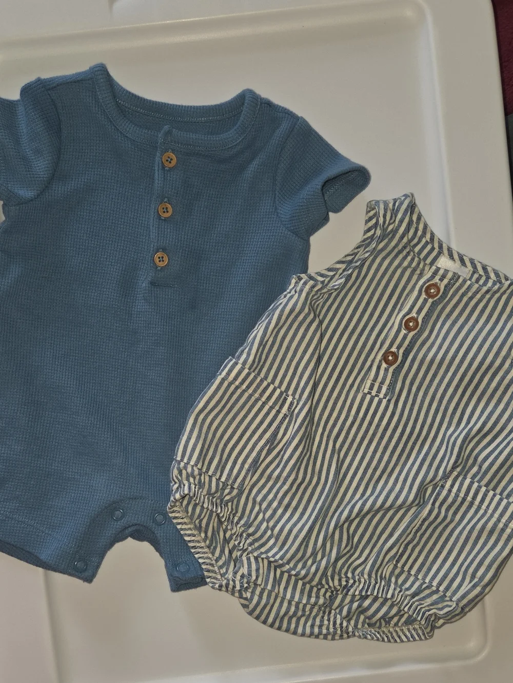 Carter's Blue Waffle-Knit Romper & Blue-Striped Cotton Romper Two-Pack