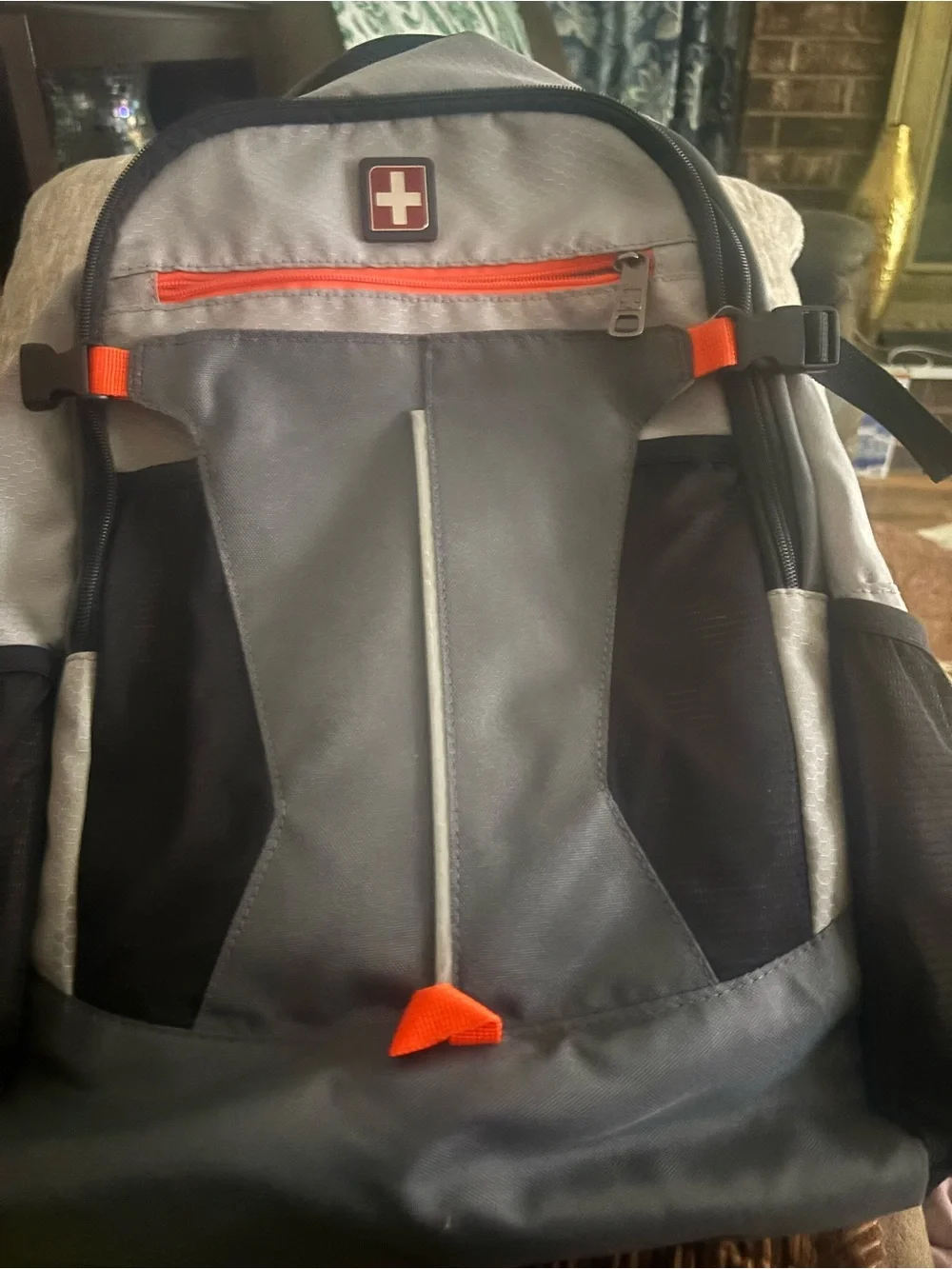 Swiss Tech Banded Gray and Black Men's Backpack with Orange Accents