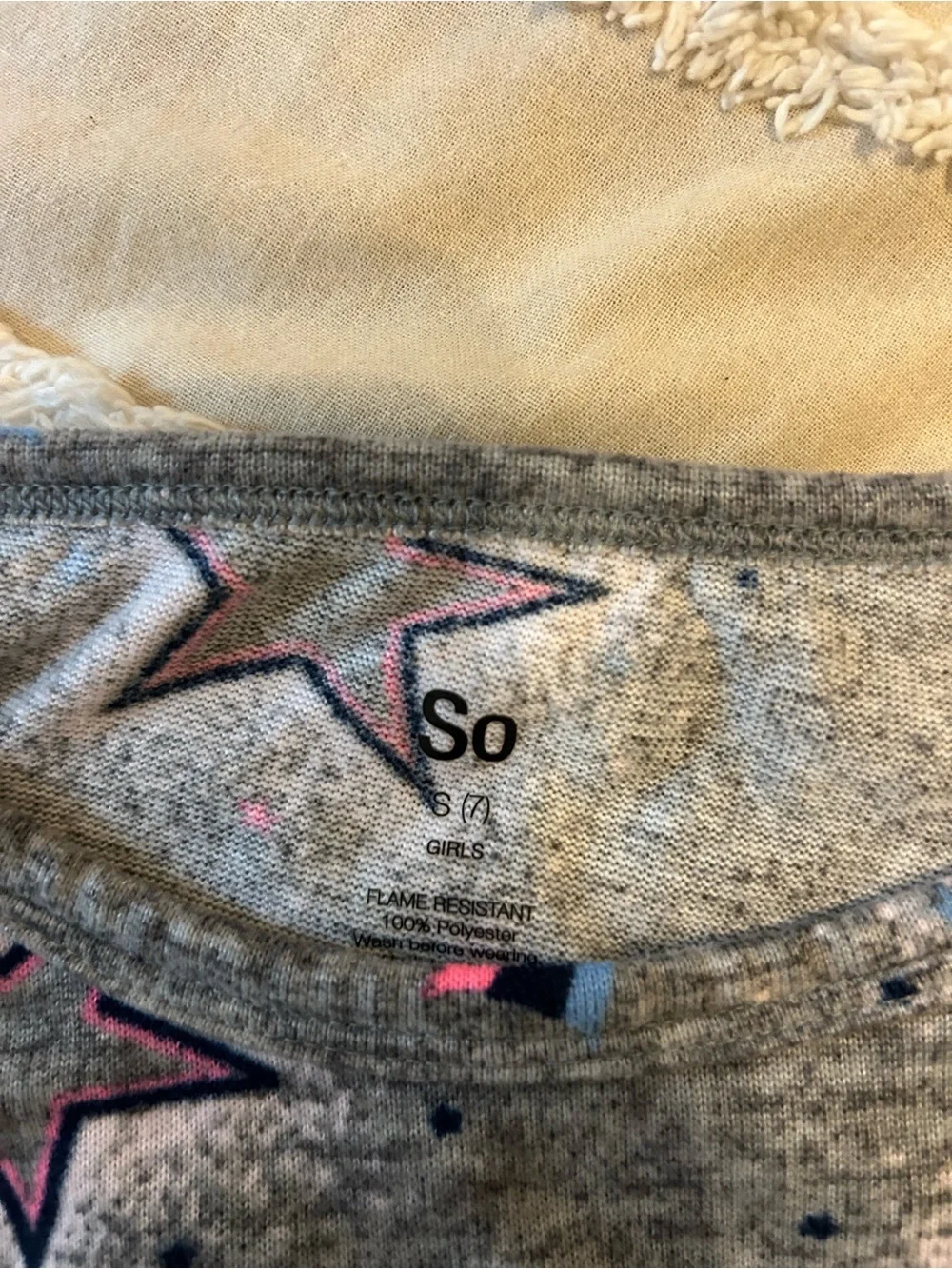 SO Girls' Grey Pajama Set with Purple Star Print