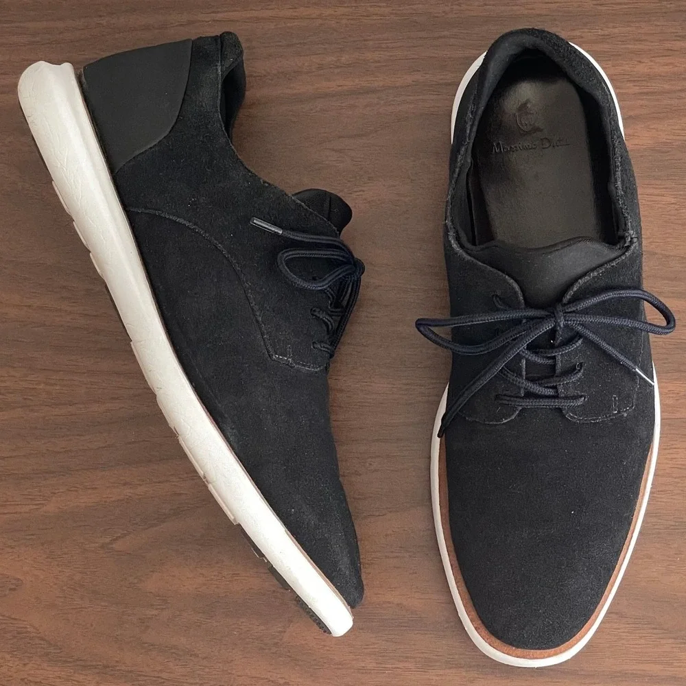 Massimo Dutti Oxford Derbys Mens 45/12 Black/White Suede Lace-Up Dress‎ Shoes