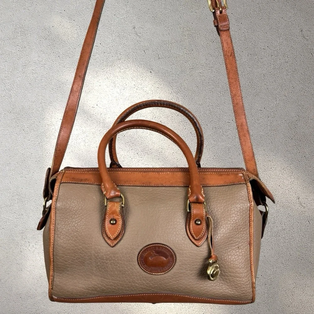Vintage 80s Dooney &‎ Bourke All Weather Leather Boston Satchel Bag Made in US