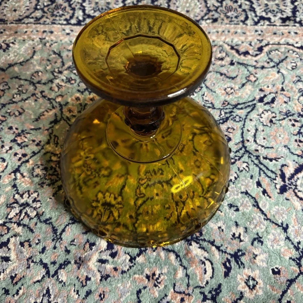 Vintage Indiana Glass Amber Pedestal Teardrop Compote Fruit Bowl