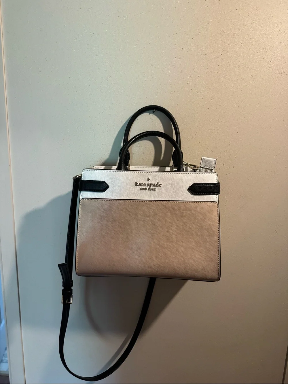kate spade Two-Tone Satchel in Beige, White and Black