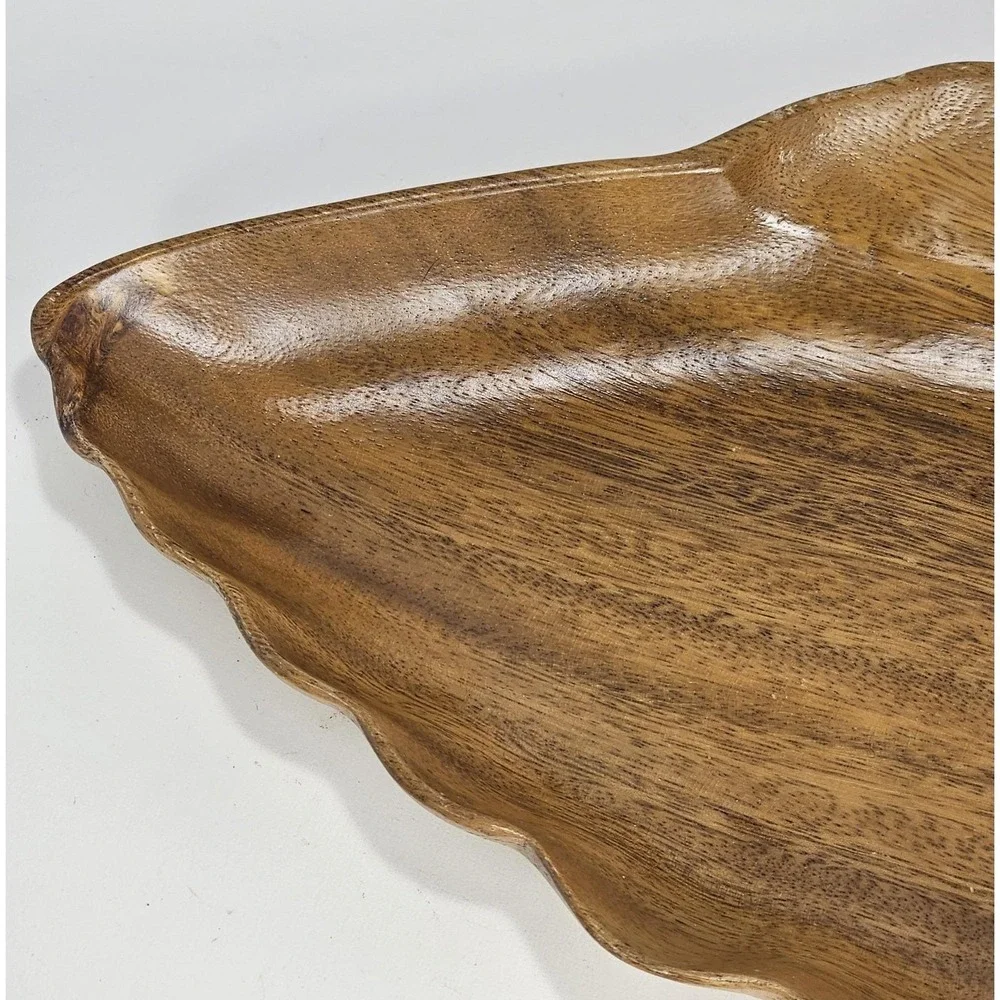 Monkey Pod Wood Bowl 13.5 Inch Scalloped Orobilt Serving Dish