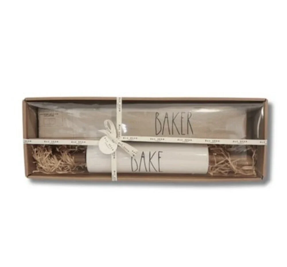 Rae Dunn Baker Set - Apron & Rolling Pin Gift Set | Farmhouse Kitchen Baking