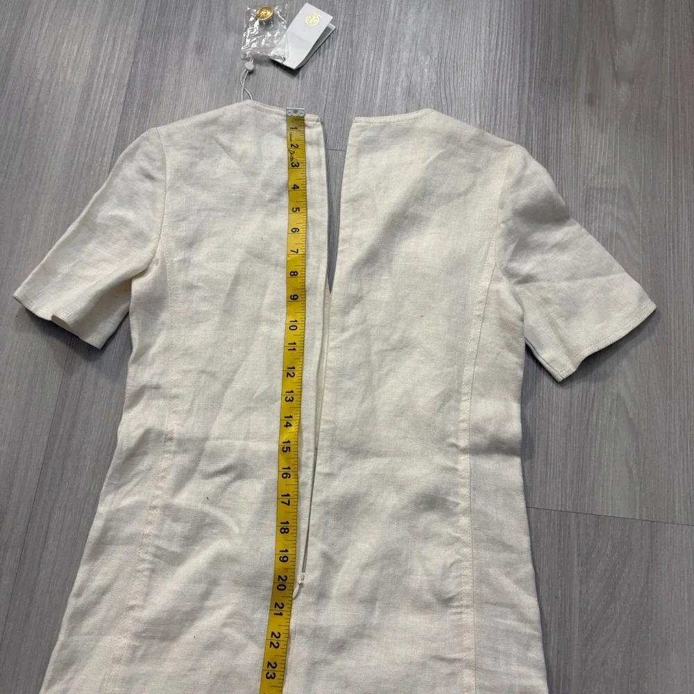 Tory Burch Dress Women Cream Linen Shift Short Sleeve Epaulet Detail Size 00
