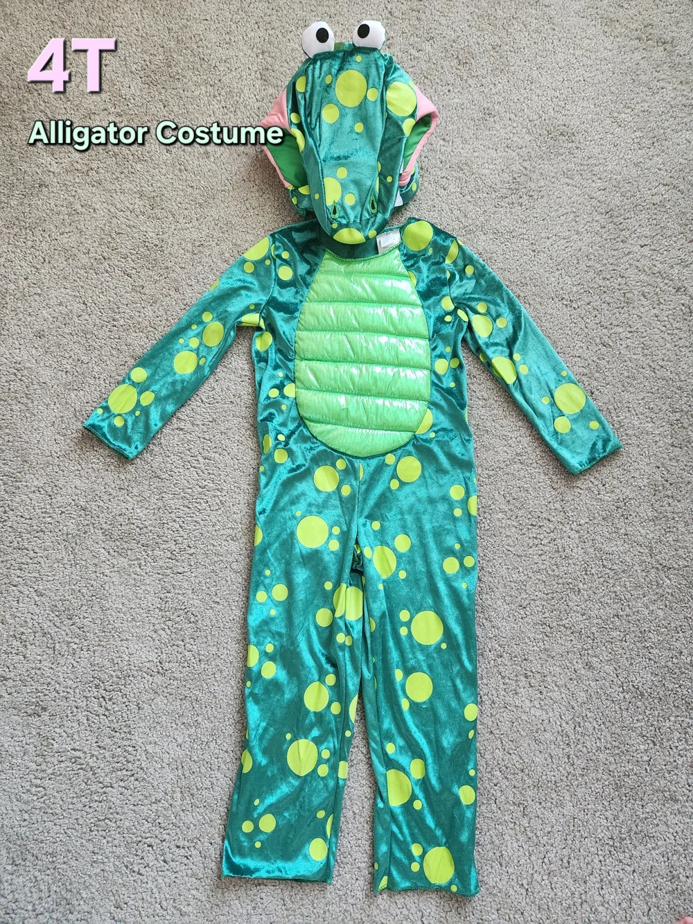 Kids Green Alligator Halloween Costume w/ Hood - 4T