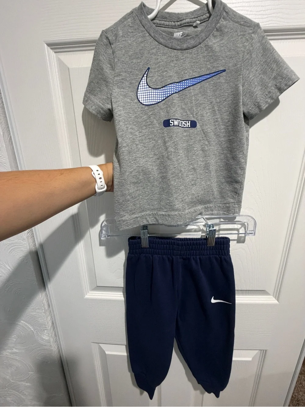Nike Kids Grey and Navy Swoosh Matching Set