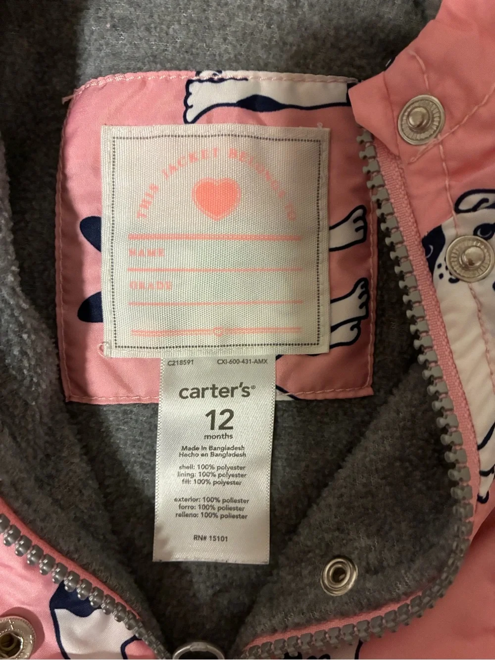 Carters pink hooded