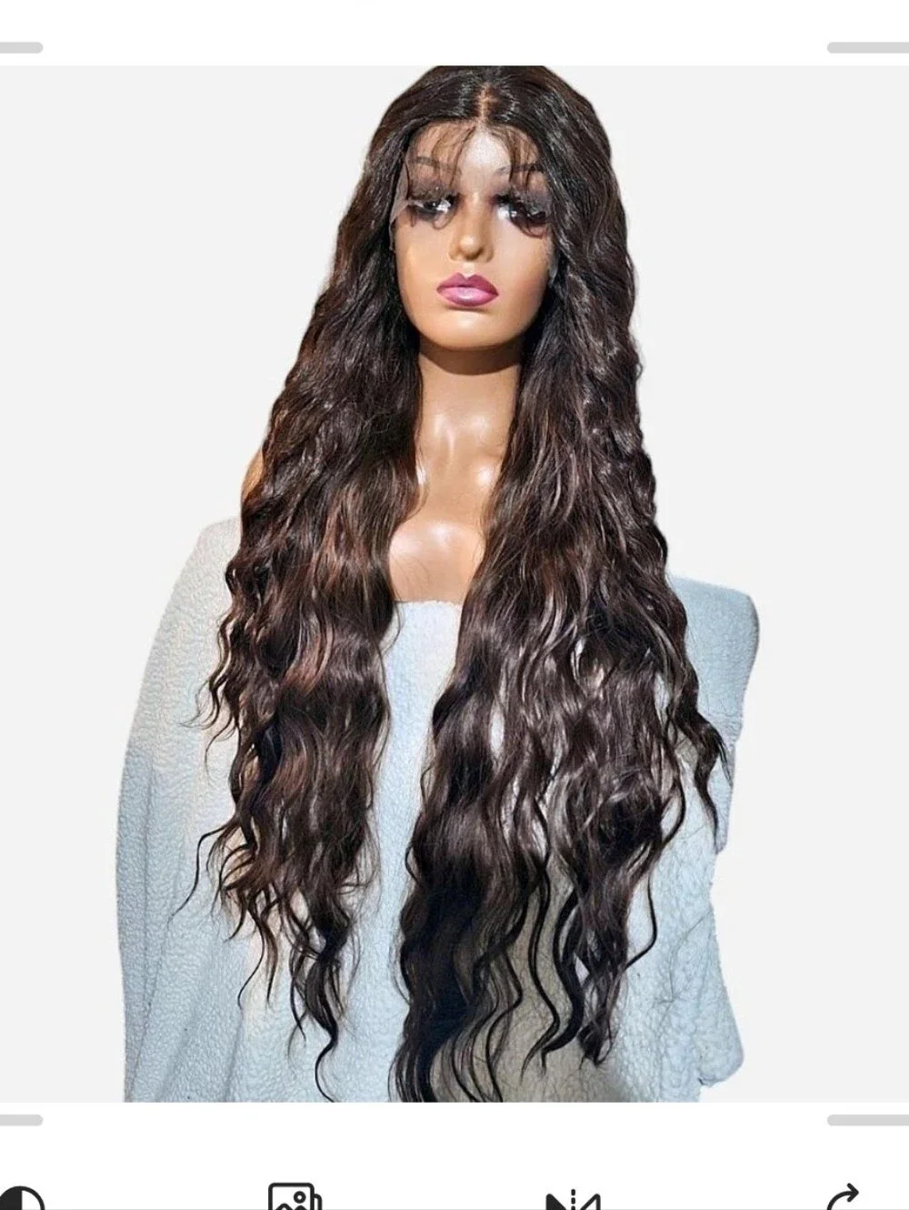 Dark Brown Long Wavy Lace Front Wig - Natural Shine Human Hair Blend Lace Front