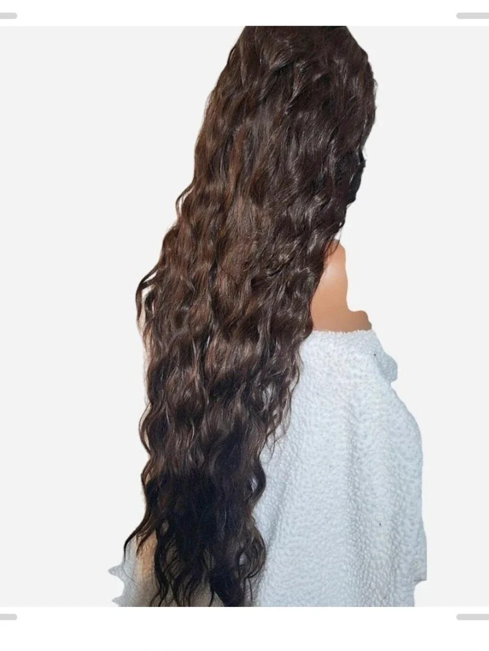 Dark Brown Long Wavy Lace Front Wig - Natural Shine Human Hair Blend Lace Front