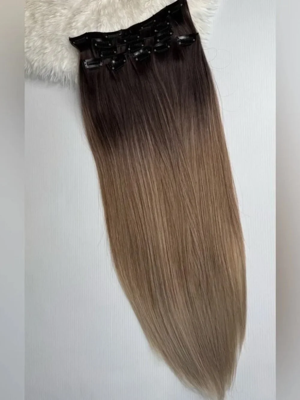 Human hair blend 24 In Balayage Blonde Hair Extensions Clip in Set