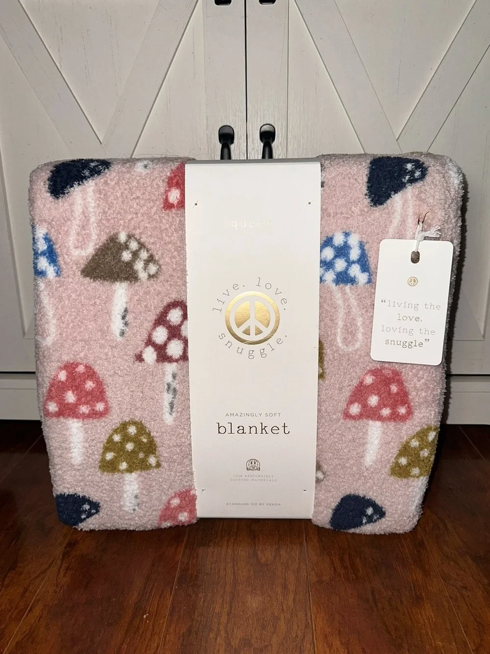 Pink Multicolor Mushroom Soft Knitted Queen Throw Blanket