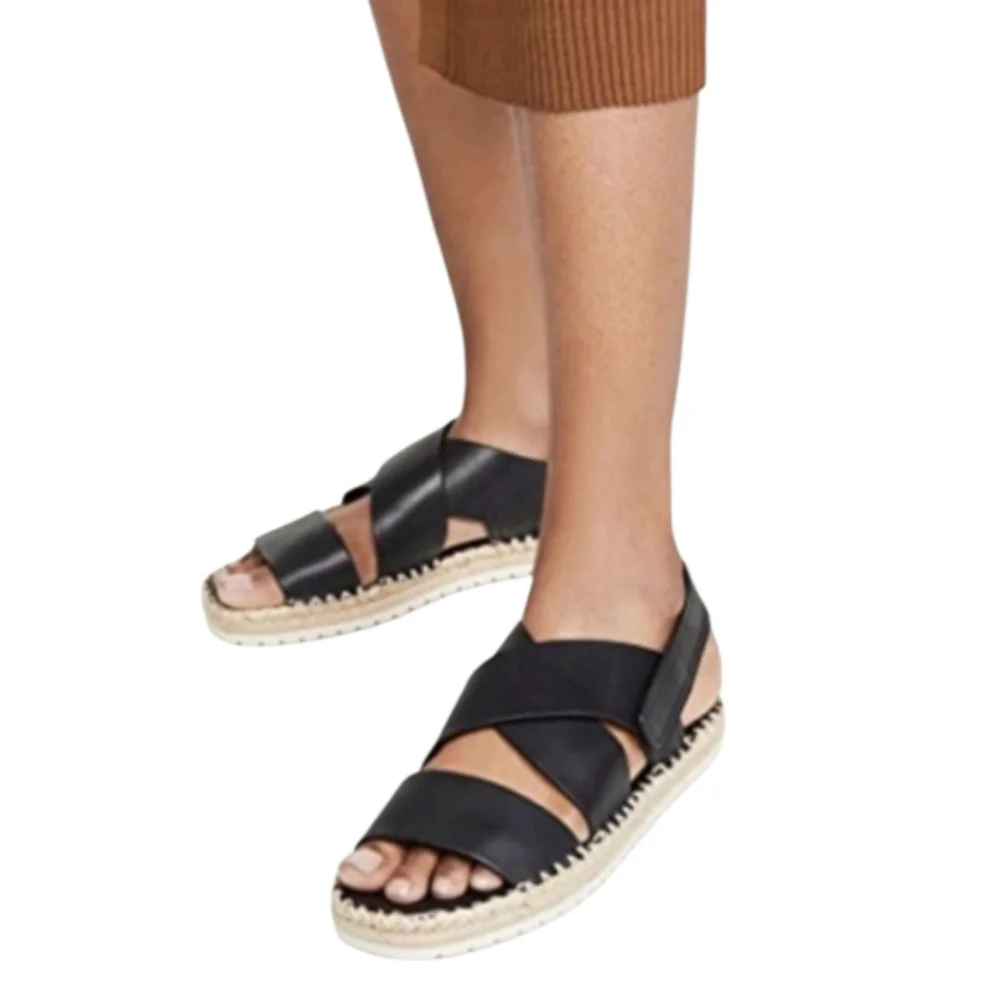 Vince‎ Women's Black Leather Tenison Espadrille Sandals Size 9 EU 39