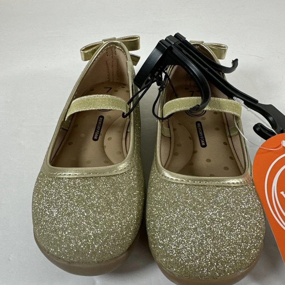Girls Size 7 Wonder Nation Gold Glitter Shoes‎ Flat Ballet Dance Wedding New