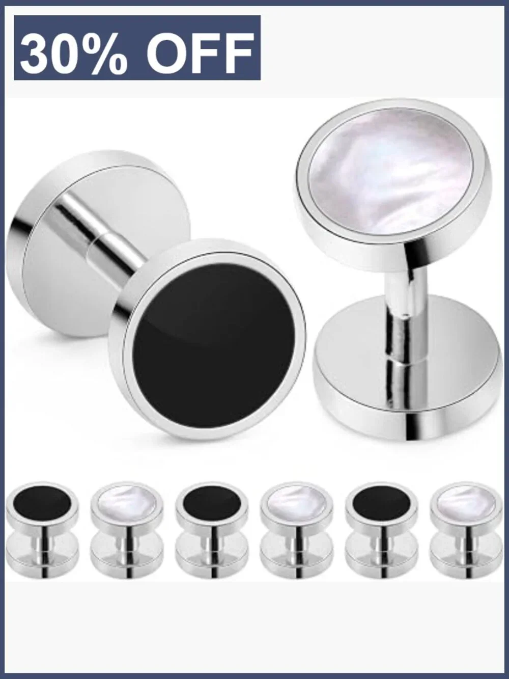 Reversible Mother of Pearl Cufflinks & Shirt Stud Set - Wedding Groomsmen Gift