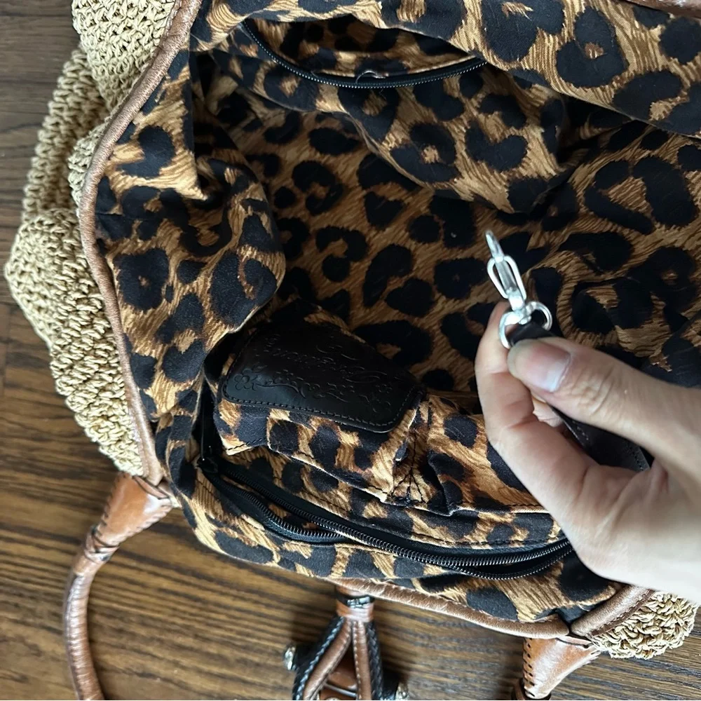 Brighton woven raffia straw and leather shoulder bag boho hobo