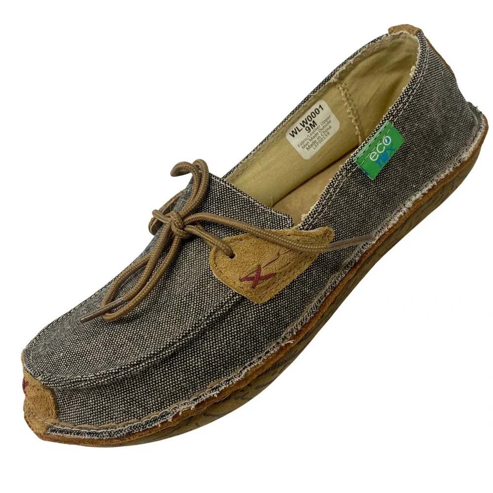 Twisted X Mens 9M Loafers Brown Canvas Leather EcoTWX WLW0001‎ Casual Moccasins