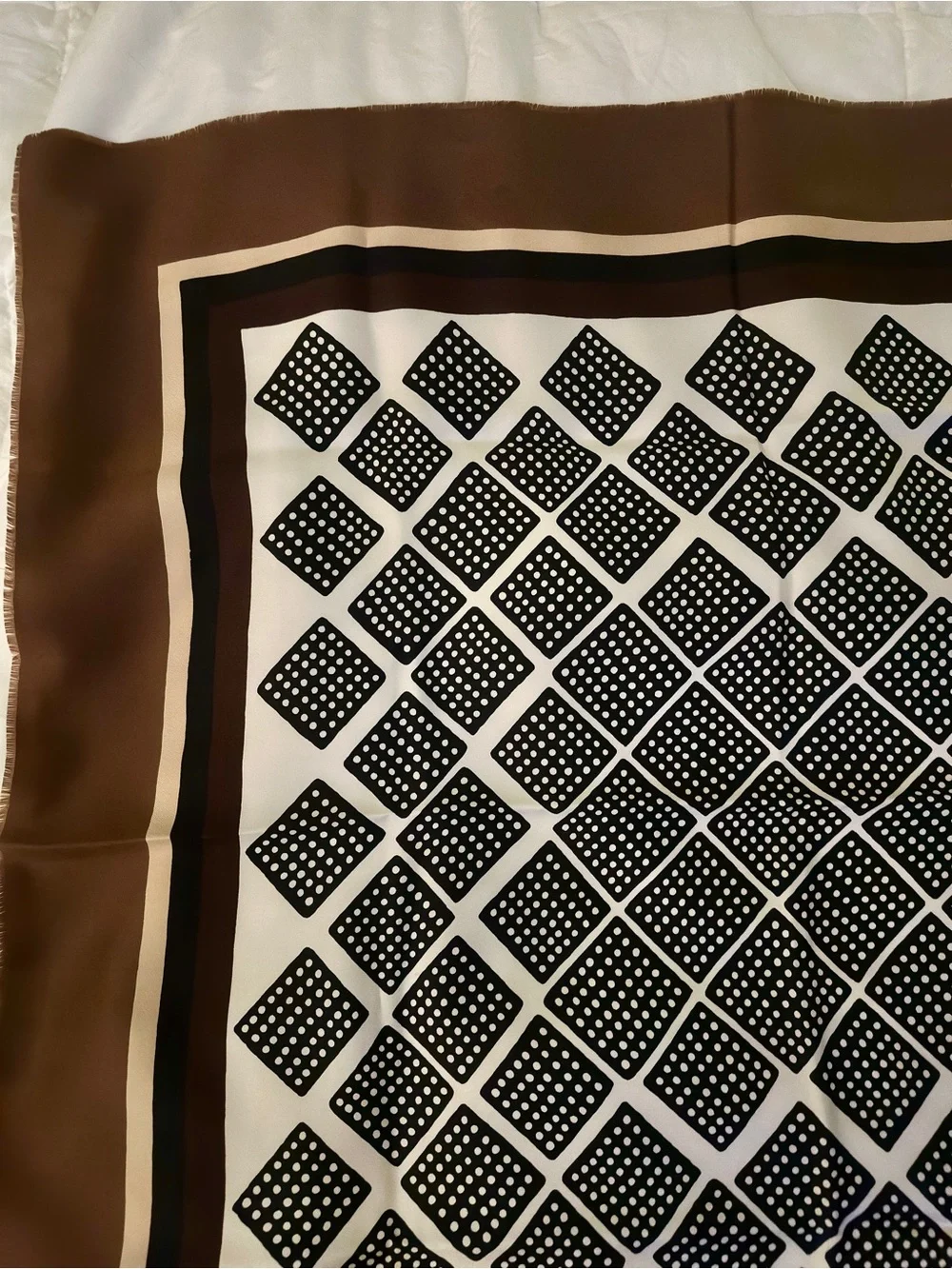 Vintage Yves Saint Laurent Signed Square Scarf Brown Geometric Designer Parisian