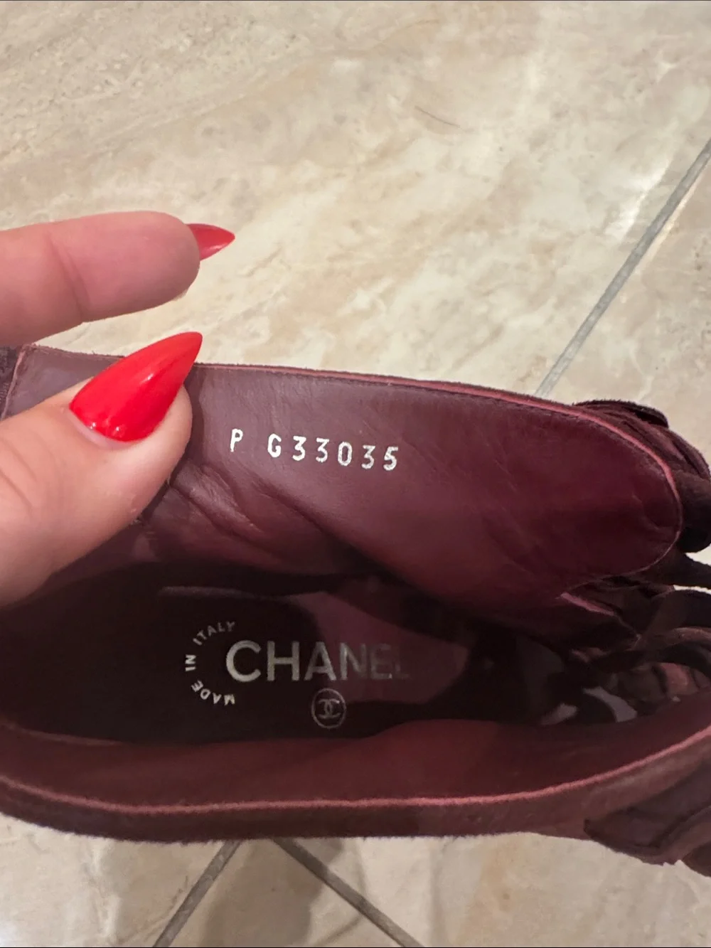 CHANEL burgundy suede