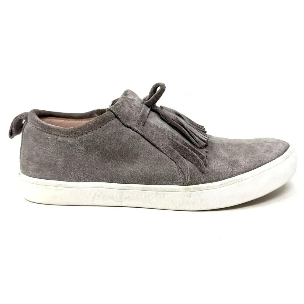 Kate Spade Suede Lenna Sneakers Womens Sz 6 Gray Kiltie Fringe Tassel Side Zip
