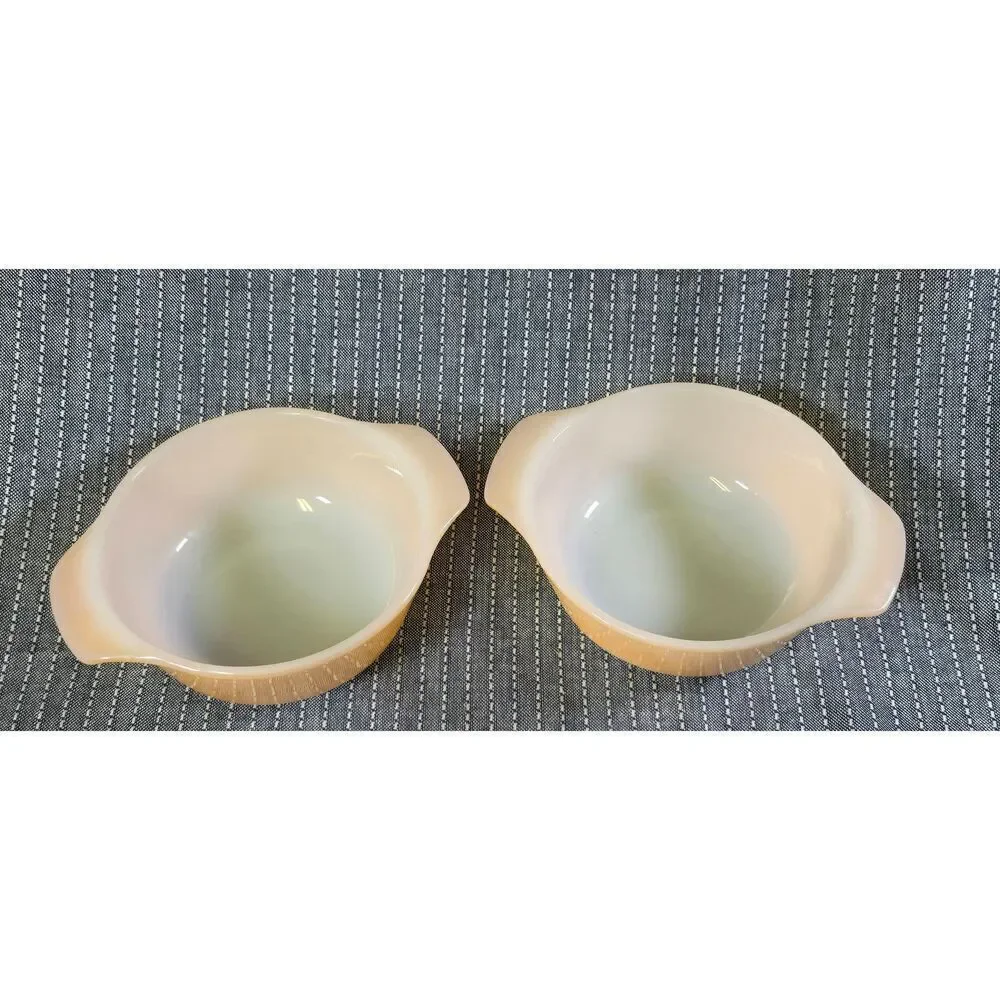 Two Fire-King Peach Luster casserole Model 472