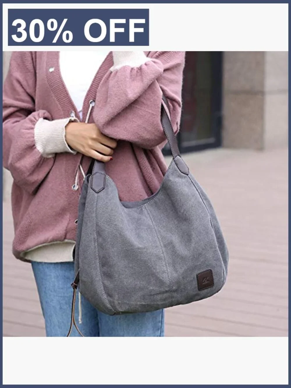 Canvas Multi-Pocket Hobo Tote Shoulder Bag for Women Travel Work Large Capacity
