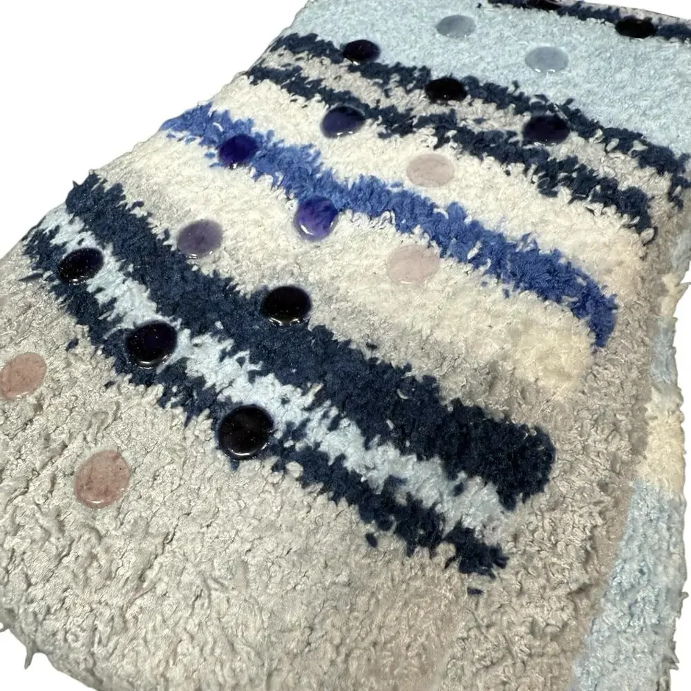 Jessica Simpson Fuzzy Non-Slip Socks Women 4-10 Blue Striped 3 Pairs Cozy Liners