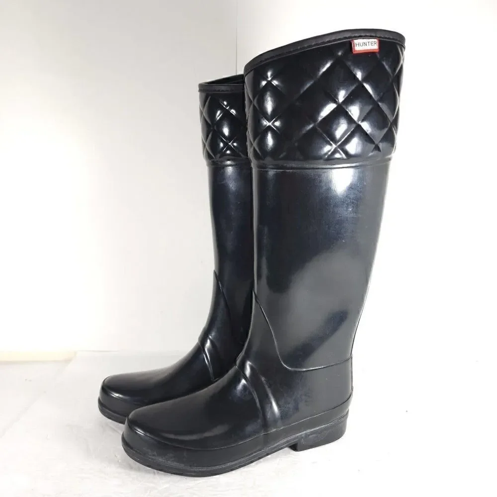 Hunter Women's Rigley US 7 EU 38 Quilted Glossy Tall Rubber Rain Boots