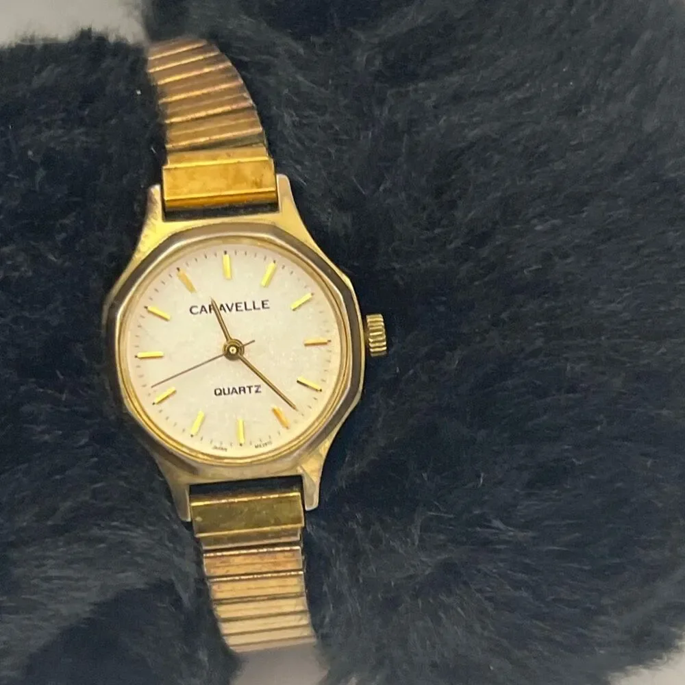 Caravelle Women's‎ Gold Tone Quartz Stainless Steel Back Stretch Band Wristwatch