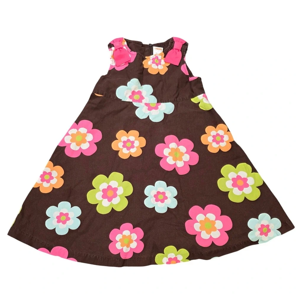 Gymboree Floral Bow‎ Sleeveless Cotton Dress Girl's Size 4 Brown Pink