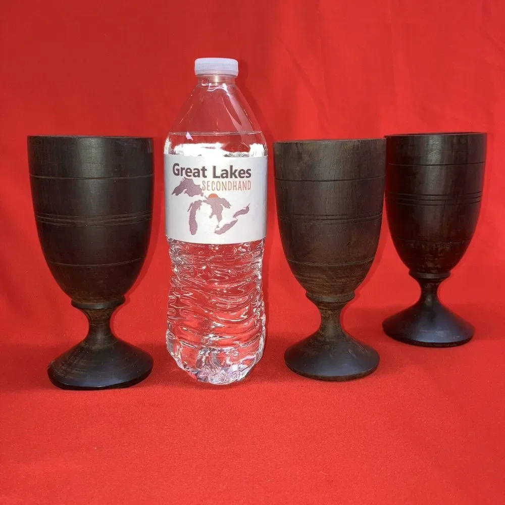 3 - Hand Turned Walnut Wood Goblets 6