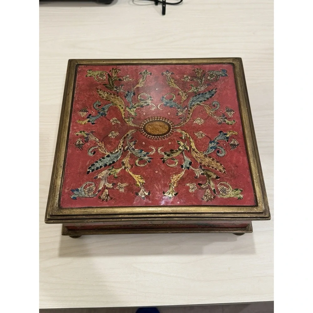 Vintage Marshall Fields Pink Painted Wooden Keepsake Jewelry Box Rare HTF‎ 80s