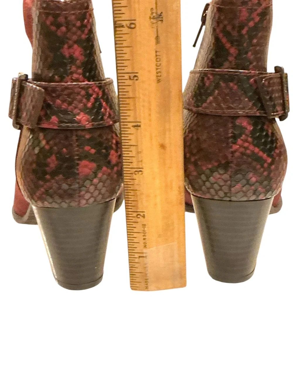 VIONIC Naomi Burgundy Suede Snakeskin Ankle Boots Size 7.5
