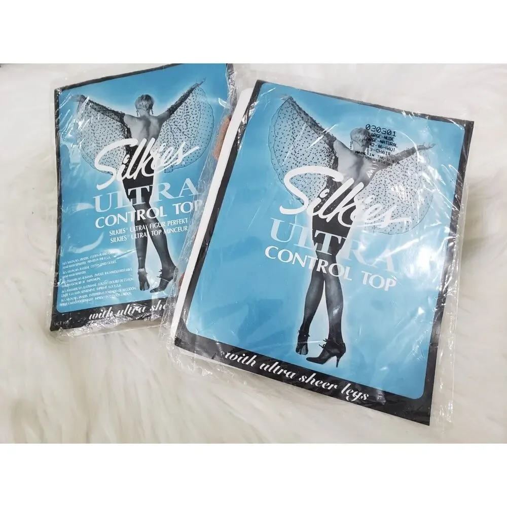 NEW Silkies‎ Ultra Control Top Pantyhose Nude Size Large Set Of 2