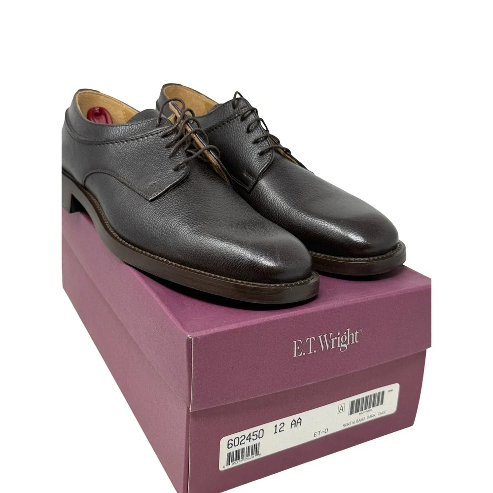 ET Wright Dark Chocolate Brown Pebble Leather Derby Shoes‎ 12 AA