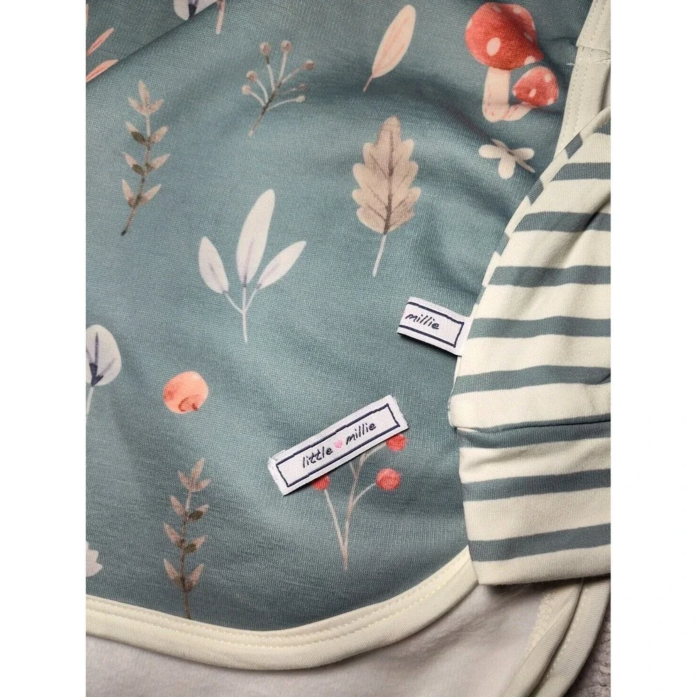 Little Millie 3pc Leaves Mushrooms Baby 6 Mo Blanket Footsie Sleeper Hat Set NWT