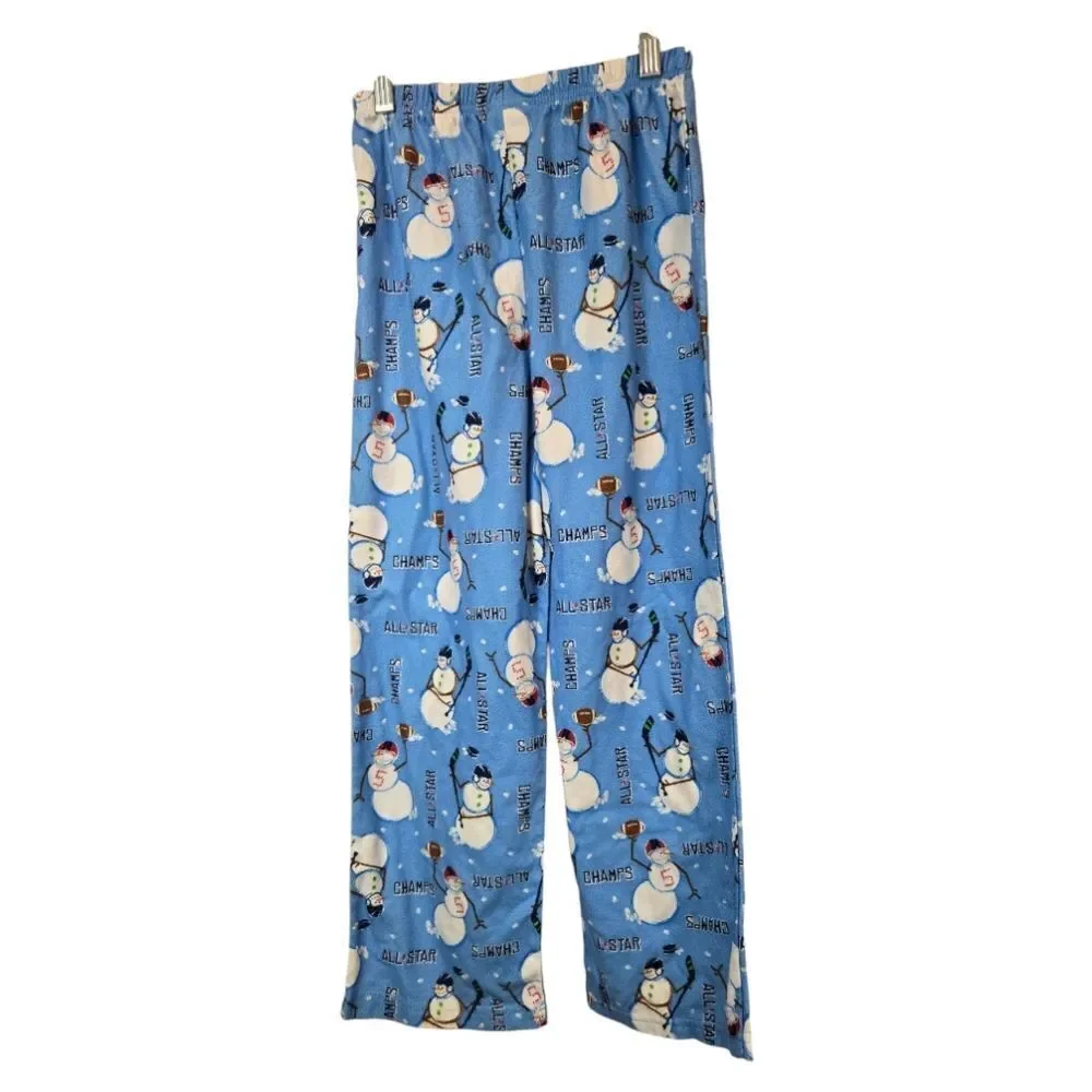 Boys Flannel Pajama Bottoms Sporty Snowman Football Hockey Player Winter PJ Pant