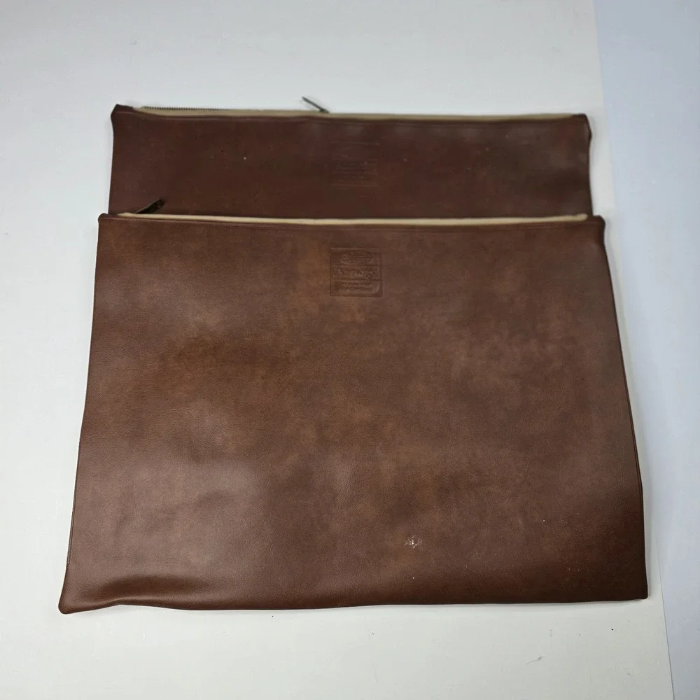 2 Vintage AMWAY Document Folio Zipper‎ Case Portfolio  in Brown Faux leather