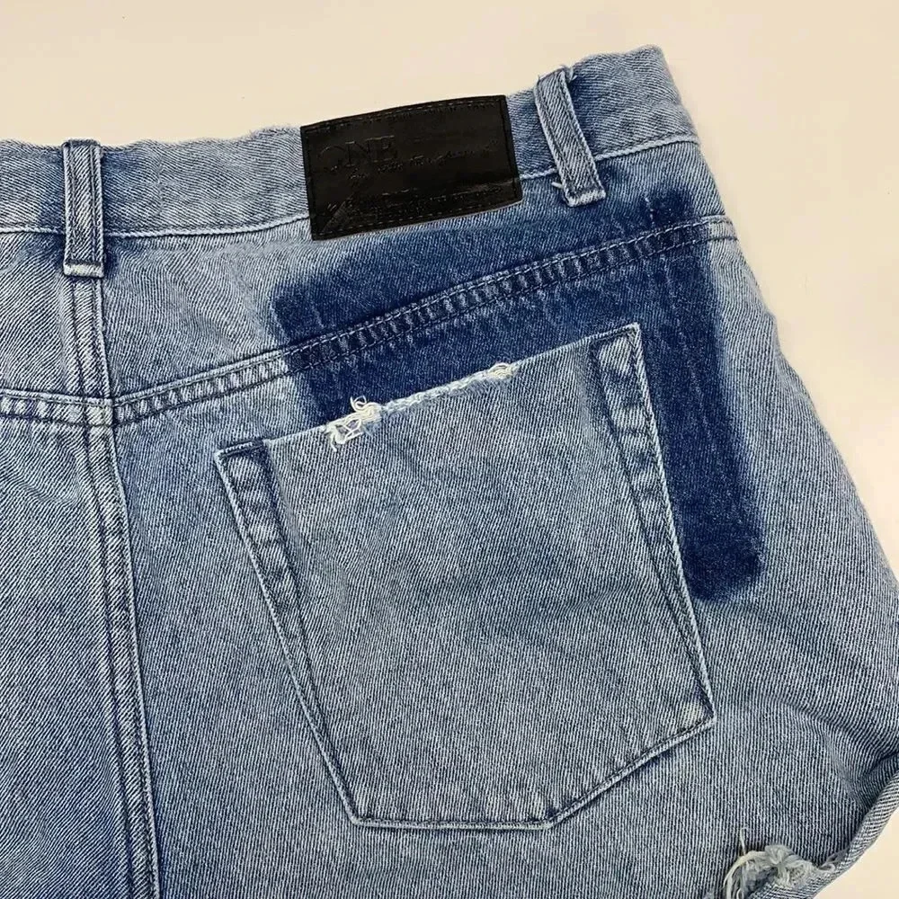One Teaspoon Bandits Denim Jean Shorts Button Fly Twisted Distressed Blue 28
