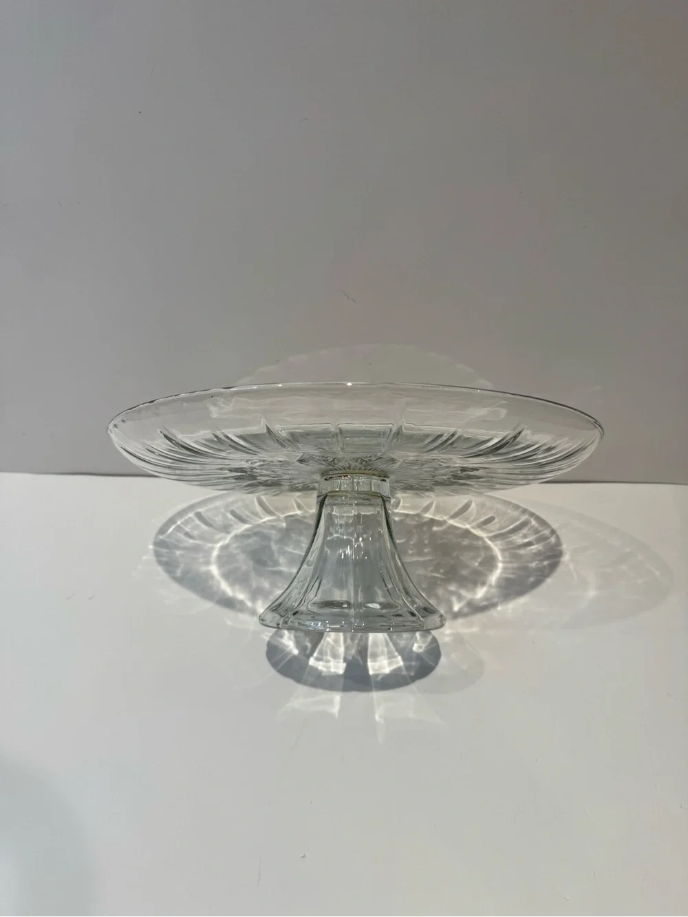 Vintage Cut Glass Pedestal Cake Stand / Platter