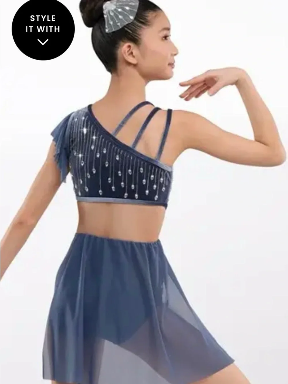 Weissman Dusty Blue Velvet One-Piece Dance Costume with Bead Embellishments