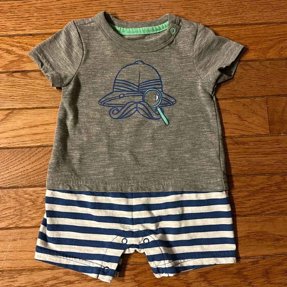 👶🏻 CHEROKEE Onesie size 0-3 months boy blue gray stripes baby onesie EUC
