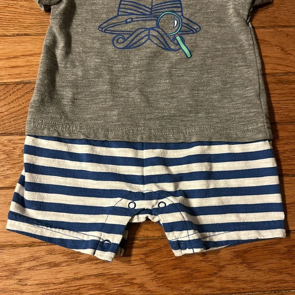 👶🏻 CHEROKEE Onesie size 0-3 months boy blue gray stripes baby onesie EUC