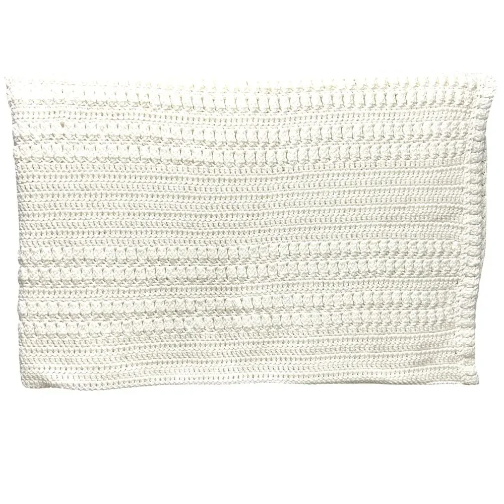 Handmade Crochet‎ Knit Solid White Afghan 62x76